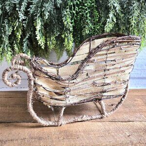 Glitter Burlap Twig Jute Sleigh Christmas Holiday Winter Farmhouse Decoration